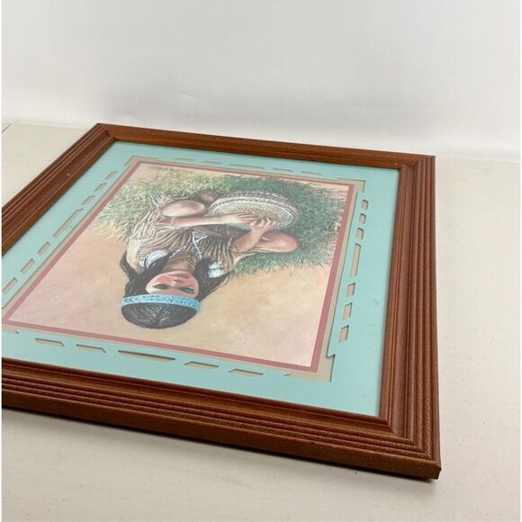 Vintage Marjorie M Anderson Native American Girl Drum Art Print Signed Framed - Picture 3 of 4